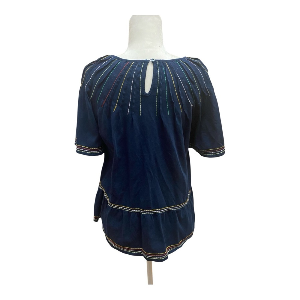 Anthropologie Maeve Chamonix Boho Swing Top Embroidered Navy Blue - Picture 5 of 9